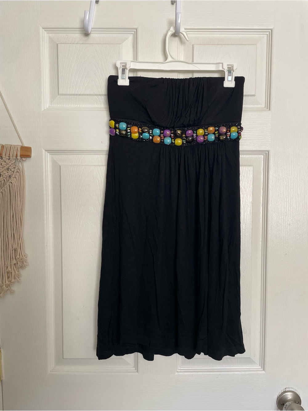NWT Paradise size Medium Strapless Black Dress with Colorful Beaded Top